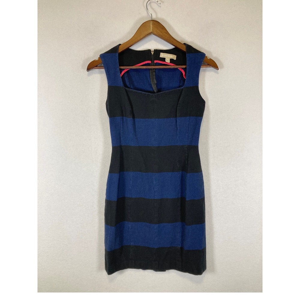Preppy‎ Mod Banana Republic Women 6 Navy Black Striped Square Neck Sheath Dress